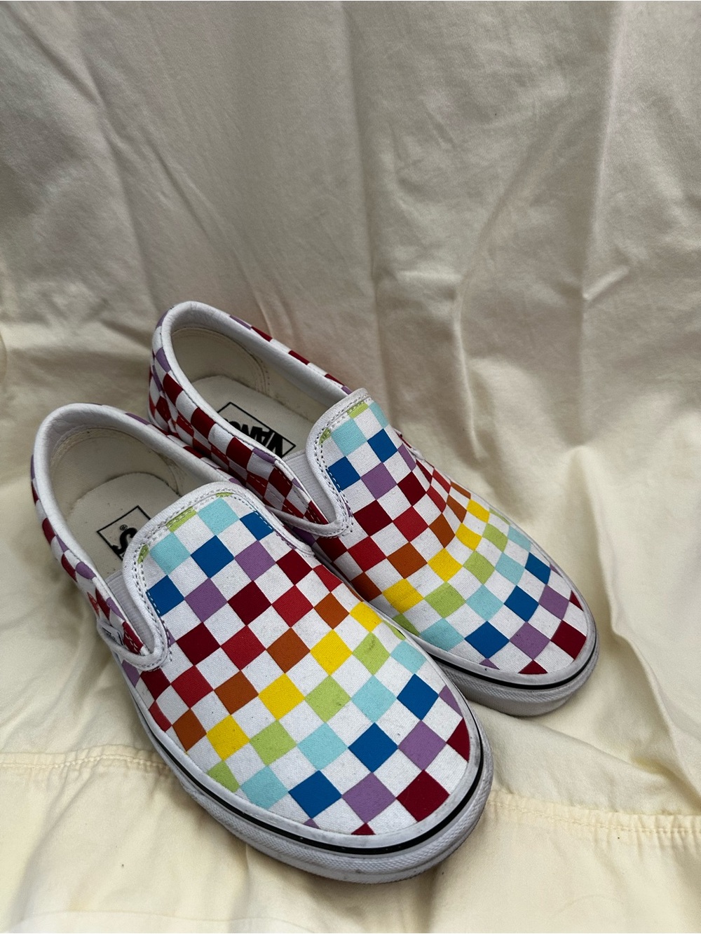 Rainbow Checkerboard Slip-On Shoes - Vans